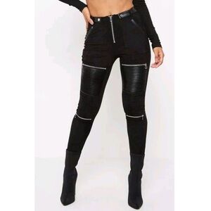 Maniere De Voir Leather and Suede Moto Legging